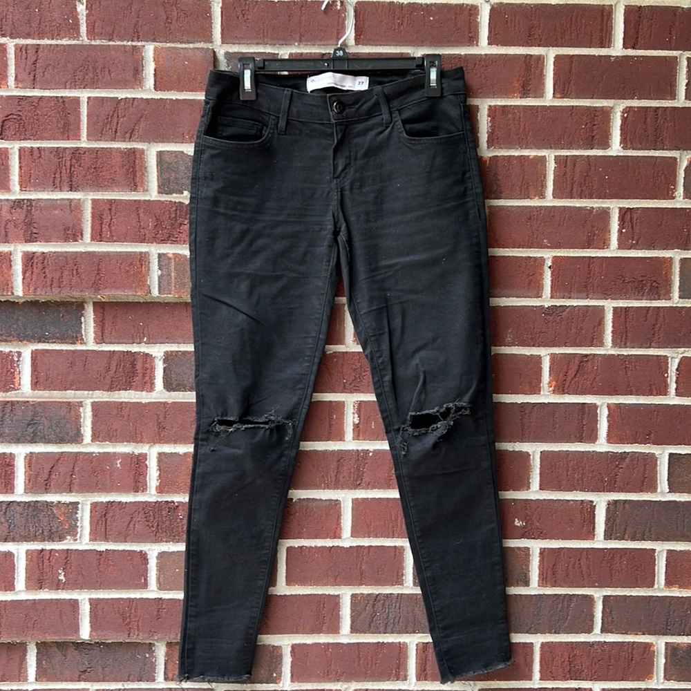 O2 denim black distressed low rise skinny jeans